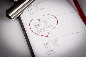 valentine day in calendar or diary