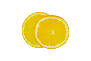 Slices of fresh Navel orange fruit isolated on white background