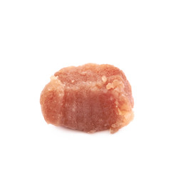 Single fried bacon cube isolated