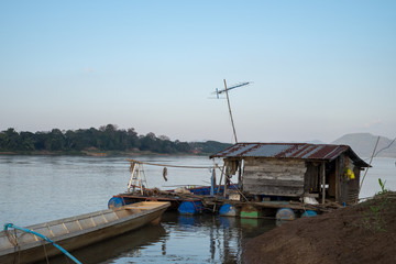 Fototapeta na wymiar Sunset and Mekong River at Chiang Khan District, Loei Province, northeastern Thailand