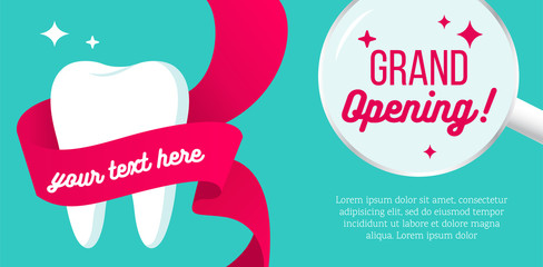 Grand opening horizontal banner. New dental department is opening. Dentistry concept. Vector flat style illustration