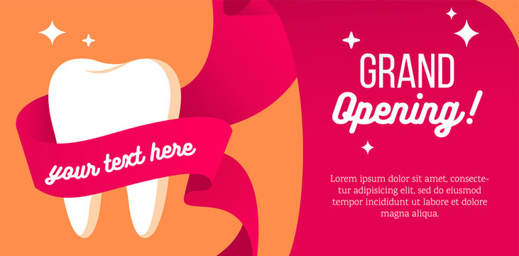 Grand opening horizontal banner. New dental department is opening. Dentistry concept. Vector flat style illustration