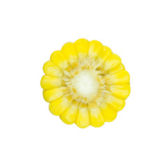 sliced piece of yellow corn isolated on white