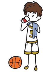 Doodle style cartoon basketball player taking a break