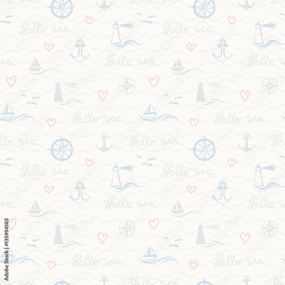 Poster seamless pattern with maritime elements