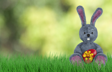 Cute Rabbit and easter eggs. 3d render