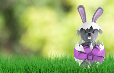 Cute Rabbit and easter eggs. 3d render