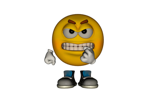 one yellow smile guy with the face and boots. Baring Teeth
