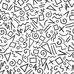 Memphis Muster nahtlos auf weissem Hintergrund mit Formen aus den 80s und 90s