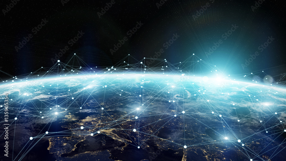 Aufkleber Data exchange and global network over the world 3D rendering