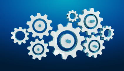 Digital gear icons 3D rendering
