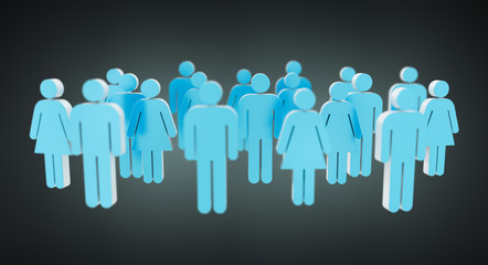 White and blue group of people icon 3D rendering