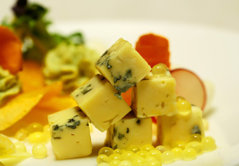Diced cheese with blue mold