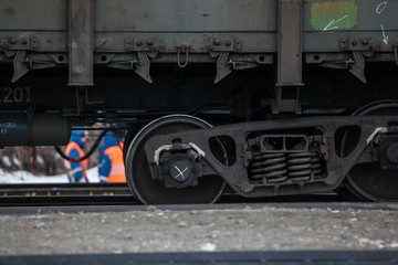 Derailed train coaches at the site of a train accident