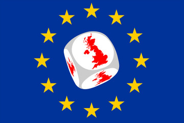 Brexit Europaflagge mit Würfel