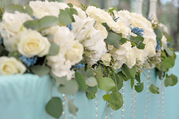 Decoration for the wedding ceremony. Flowers closeup