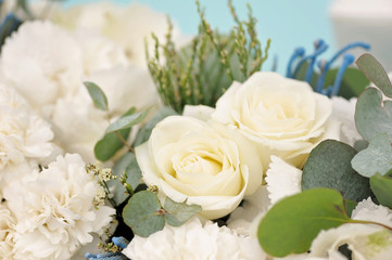 Wedding decor. Beautiful flowers in bouquet, closeup