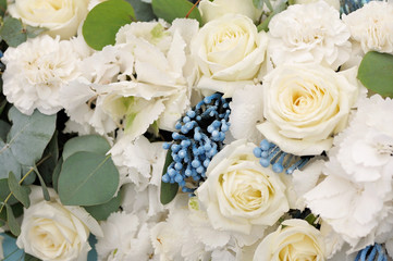 Wedding decor. Beautiful flowers in bouquet, closeup