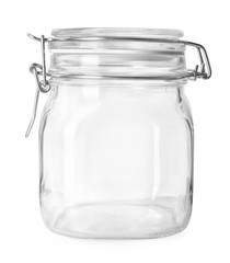 Empty glass jar isolated on white 
