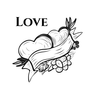 Vector illustration of Valentine's greeting card in tattoo ink style with typography