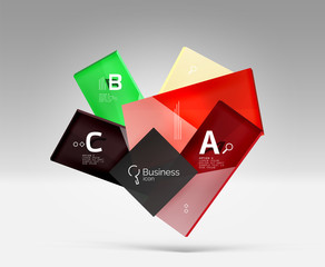 Shiny glass plate surfaces with text on 3d space