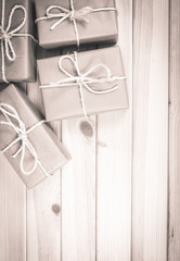 Rustic parcels gift box with kraft paper.