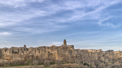 Wonderful panoramic view of Pitigliano, a village famous for being built on tuff, Grosseto, Tuscany, Italy