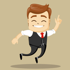 Vector businessman gives thumb up. Happy business man. Jumping.