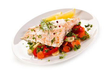 Roasted salmon and vegetables