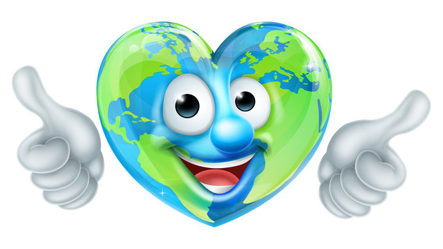 Earth Day Thumbs Up Heart Mascot Cartoon Character