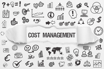 Cost Management / weißes Papier mit Symbole