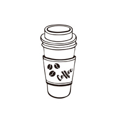 Coffee to go symbol isolated on white background. Cafe cup with lid. Line art style.