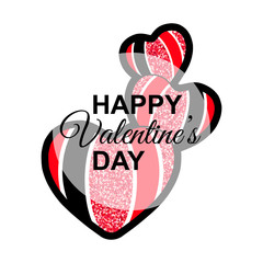 Happy Valentine's Day Greeting Card with Stylish glitter sticker of Heart Shapes. Vector illustration for banners, gifts, poster.