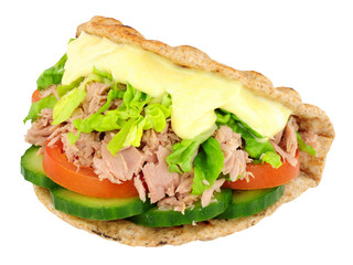 Tuna Fish And Salad Sandwich In A Folded Flatbread