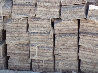 Bricks of salt to build houses in Colchani near the town of Uyuni in Bolivia