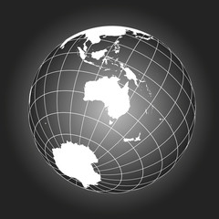 Australia or Oceania map in black and white. Vector map earthglobe worldmap