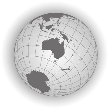 Australia or Oceania map in gray tones. Vector map earthglobe worldmap