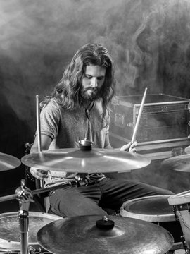 Playing the drums on stage