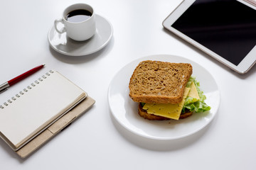 concept of lunch break at work top view mock up