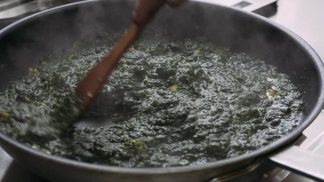 vegetarian dishes Palak paneer. Spinach and paneer in a pan
