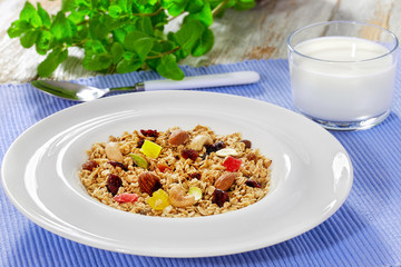 granola with honey, oatmeal, nuts, raisin and dried cranberry