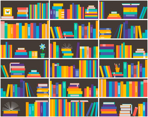 Books on shelves, seamless pattern. Bookcase, library.