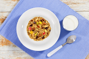 granola with honey, oatmeal, cashew nut, almond, pistachio, rais