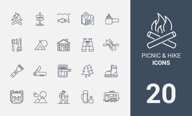 Set of picnic and hike icons