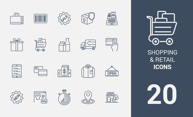 Set of shopping and retail line icons