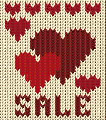Knitted sale valentines day, vector illustration