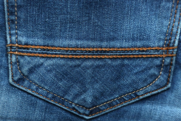Blue denim jeans texture and background with seams