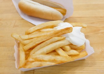 French Fries with Mayonnaise and Hot Dog
