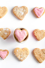 cookies for Valentine Day heartshaped on white background top view