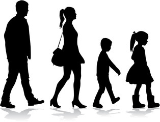 Silhouette family on a walk.